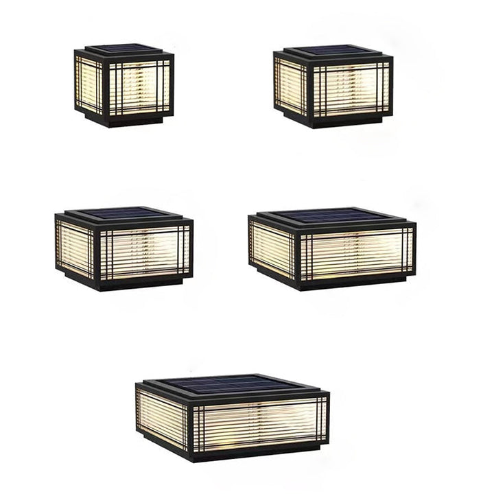 Tradisjonelt kinesisk kvadrat aluminium glass 1-lampe post hode lys for hage | Skanto
