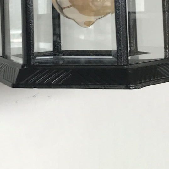 Tradisjonell Vintage Hexagonal Slott Aluminiums Glass 1-Lys Utendørs Vegglys Lampe For Hage | Skanto