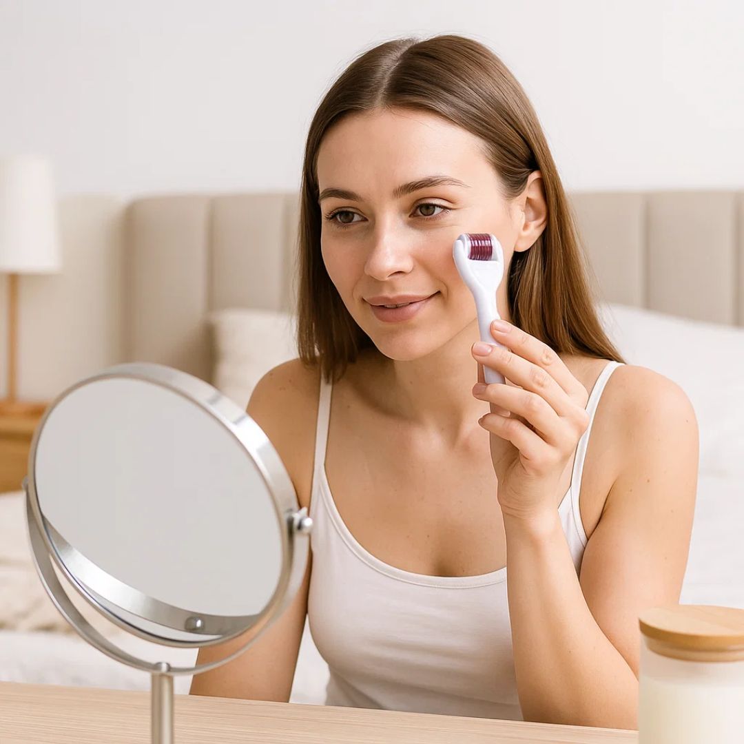 DermaGlow Microneedling Derma Roller Kit – Anti-Aging – Titannåler – Hjemmeskincare for Kvinner Skanto