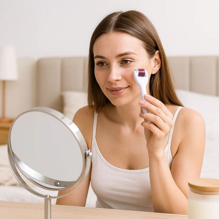 DermaGlow Microneedling Derma Roller Kit – Anti-Aging – Titannåler – Hjemmeskincare for Kvinner Skanto