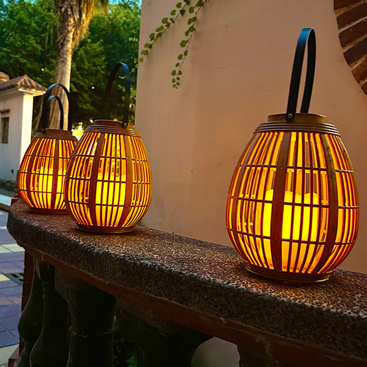Moderne Art Deco Solrund Lantern Rattan LED Utendørs Landskapslys For Hage | Skanto