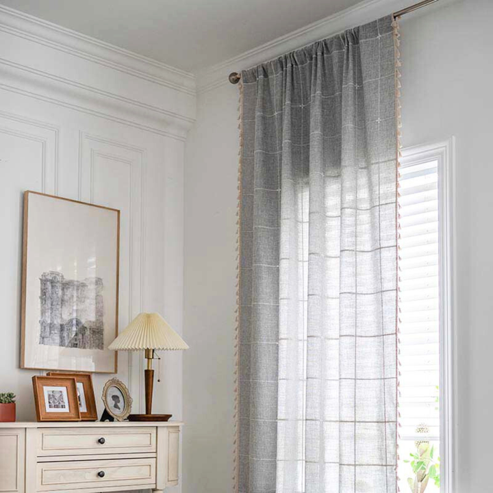 Skanto | Rutete Frynse Semi-Svart utgardiner – Boho Stil Gardiner
