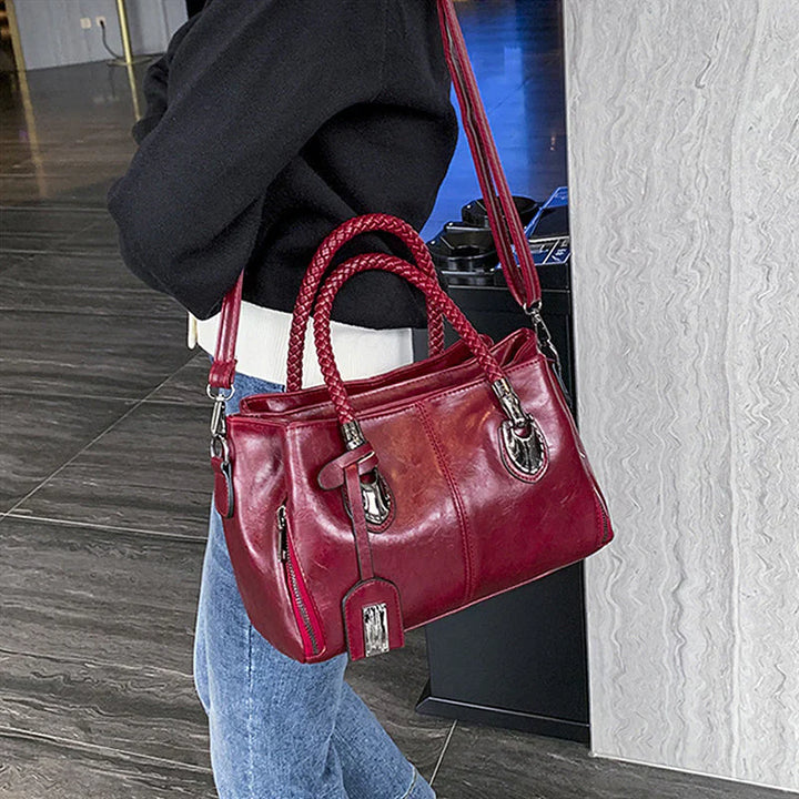 Skanto | Ny oljevoks lær håndvesker Boston mykt lær stor tote bag