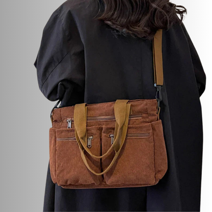 Skanto | Urban Cord Tote Stilig Corduroy Skulderveske – Romslig, Lettvint & Funksjonell Hverdagstote
