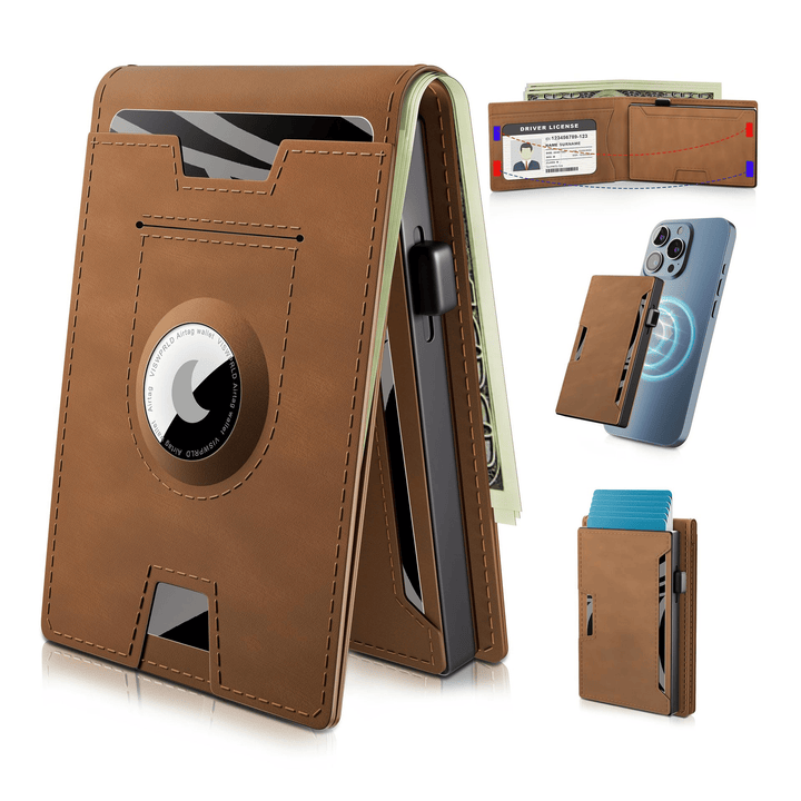 Skanto | 🔥Pop Up aluminiumsveske Pengeklips Slim Leather Slots Kredittkortholdere RFID Blocking Bifold Minimalist Wallet