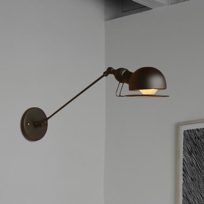 Vintage industriell bollevegglampe, 1 lys, jernvegglampe med svingarm i svart/metall
