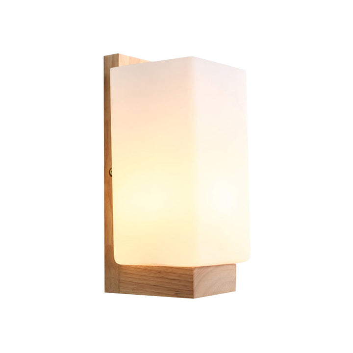 Japansk stil kuboid vegglampe med ett lys frosted glass veggbelysning i hvitt for kontor hotell | Skanto