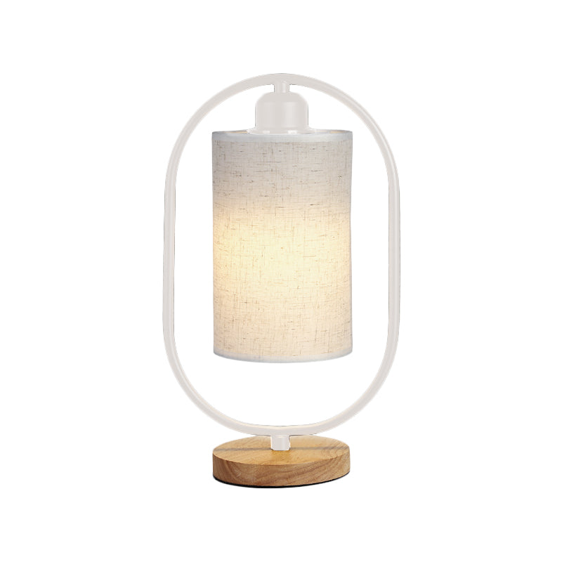 Norvo | Kolonne Plug In Nattbord Belysning Moderne Stoff 1-Lykt Sengbord Lys med Svart/Hvit Ellipse Ramme og Tre Base