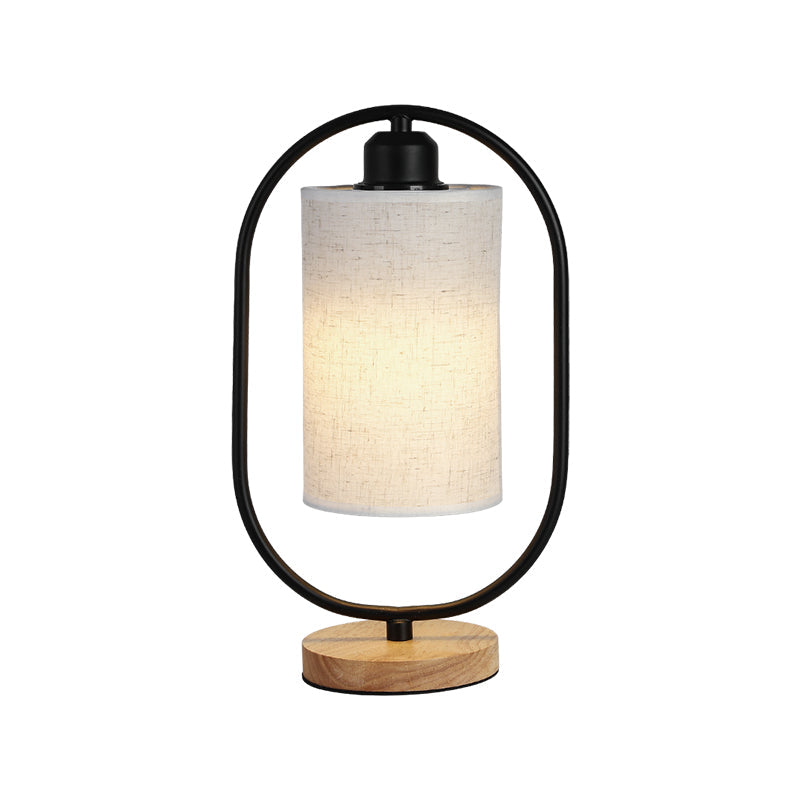 Norvo | Kolonne Plug In Nattbord Belysning Moderne Stoff 1-Lykt Sengbord Lys med Svart/Hvit Ellipse Ramme og Tre Base