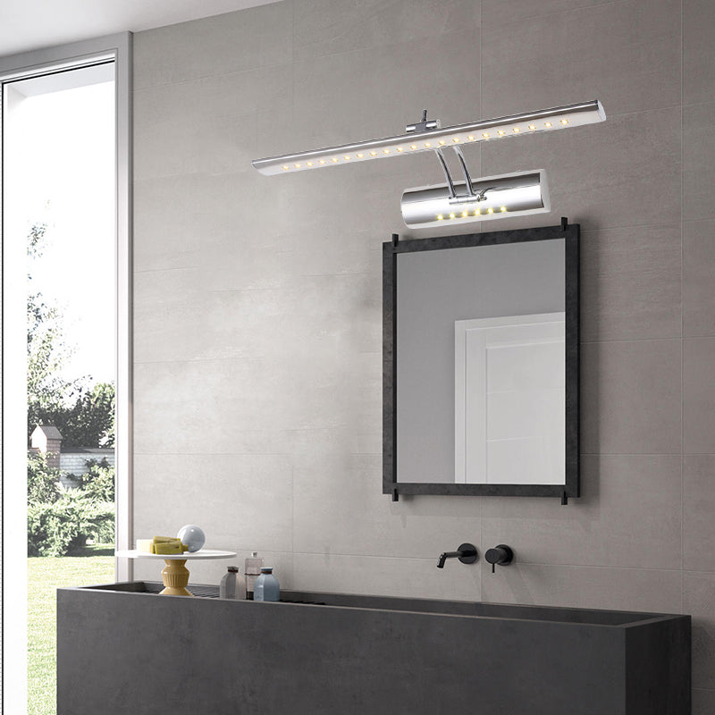 Lineær vegglampe med nikkelfinish, moderne stil, 16"/21,5" bred, LED metallisk sminkebelysning i hvitt/varmt lys
