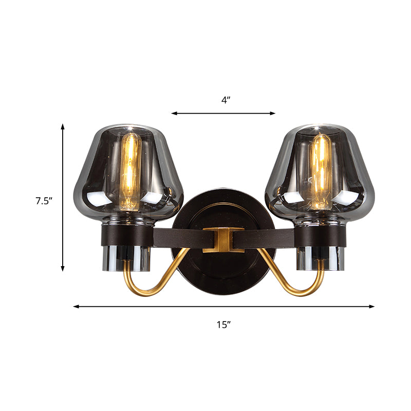 Skanto | 2-Lyskilde Veggbelysning med Sopplampe Røyk Glass Moderne Soverom Vegglampe Belysningsinnretning