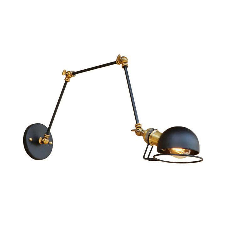 Vintage industriell bollevegglampe, 1 lys, jernvegglampe med svingarm i svart/metall