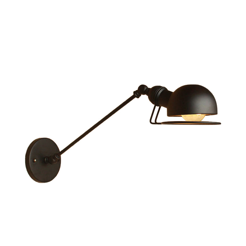 Vintage industriell bollevegglampe, 1 lys, jernvegglampe med svingarm i svart/metall