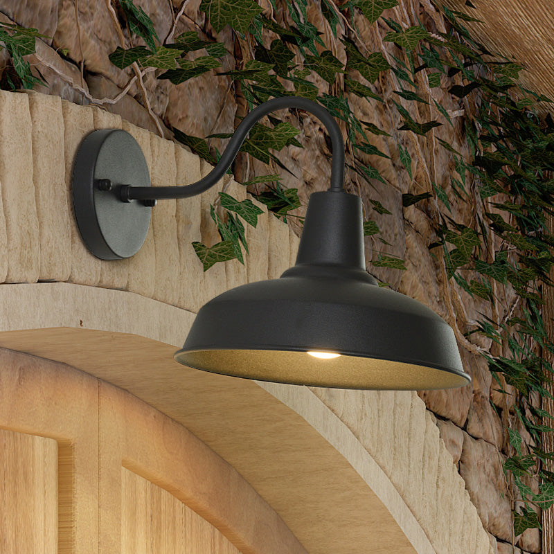 Farmhouse Låve Vegglampe Belysning 1 Pære Metallisk Vegglampe med Gåsehalsarm i Svart til Veranda | Skanto