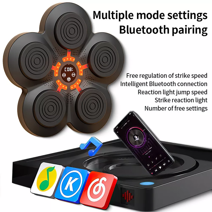 Skanto | RhythmBox Veggtrener – Smart Bluetooth Boksemaskin med Musikk & LED Reaksjon