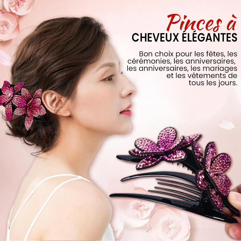 Double Flower Rhinestone Hair Pin | Skanto