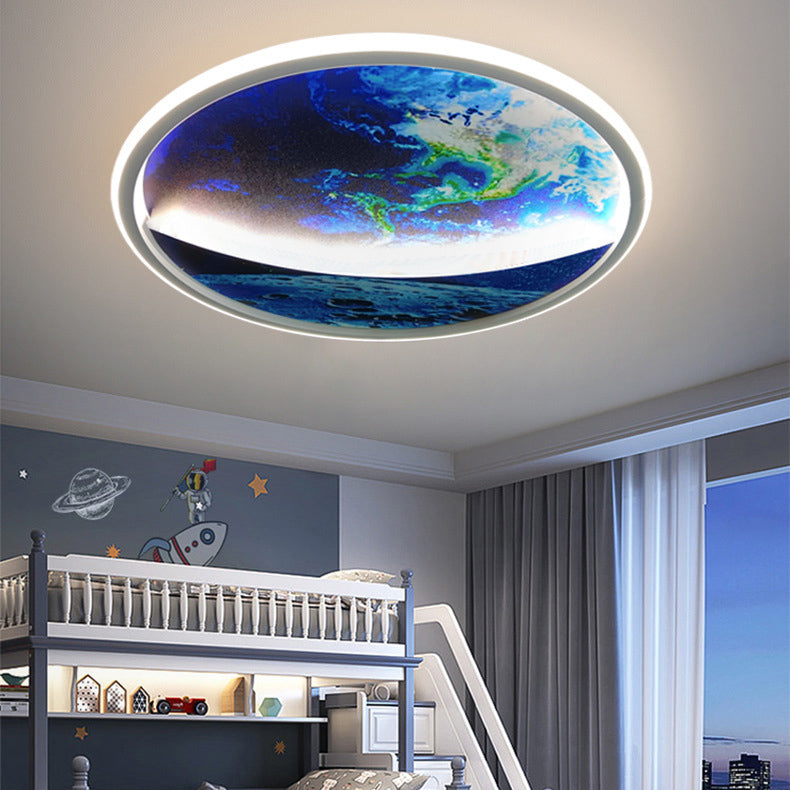 Norvo | Modern Art Deco Planet Earth Rund Silikon Jern LED Taklampe For Stue