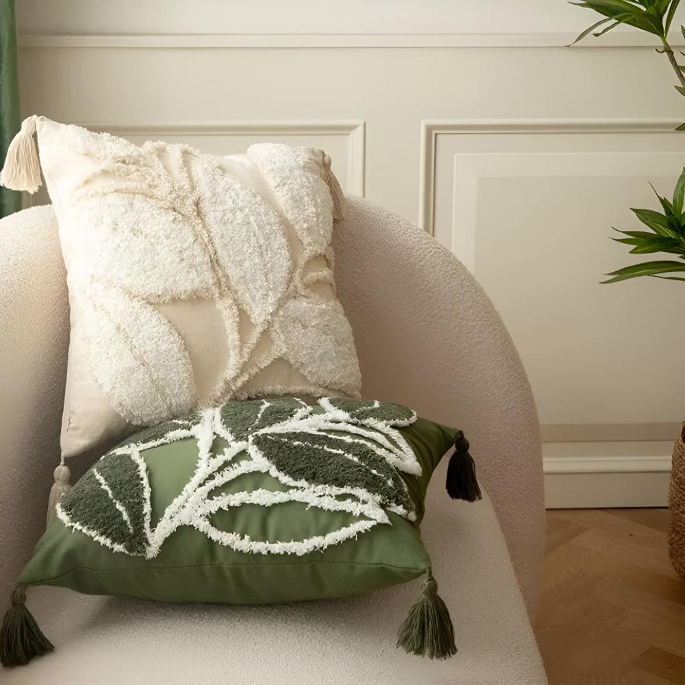 Skanto | Plush Leaf With Tassel Cushion Cover