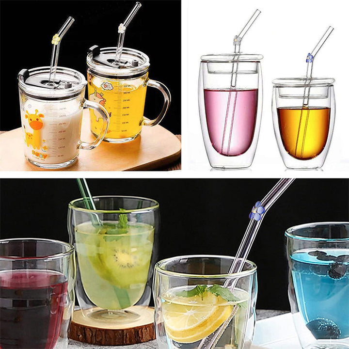 6 PCS Gjenbrukbare Farget Glass Strå med Rengjøringsbørste | Skanto