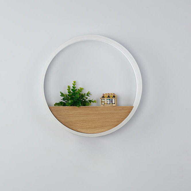 Skanto | Lumoshelf LED Vegglampe | Massiv Trematerial med Hylle | Rund Vegglampe | Varm & Hvit Lys