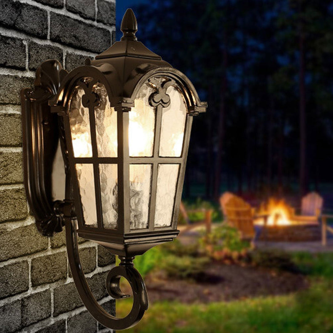 Europeisk Retro Glass Aluminium Lantern Ute Vanntett 1-Lys Vegglampe | Skanto