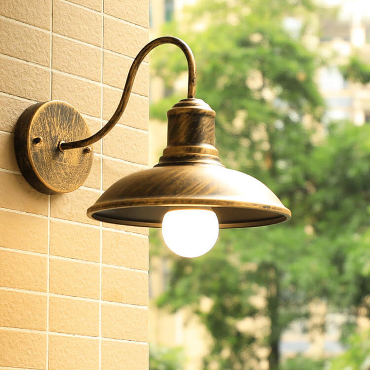 Retro Loft Dome Jern Utendørs Vanntett Vegglampe med 1 Lyskilde og Buet Arm