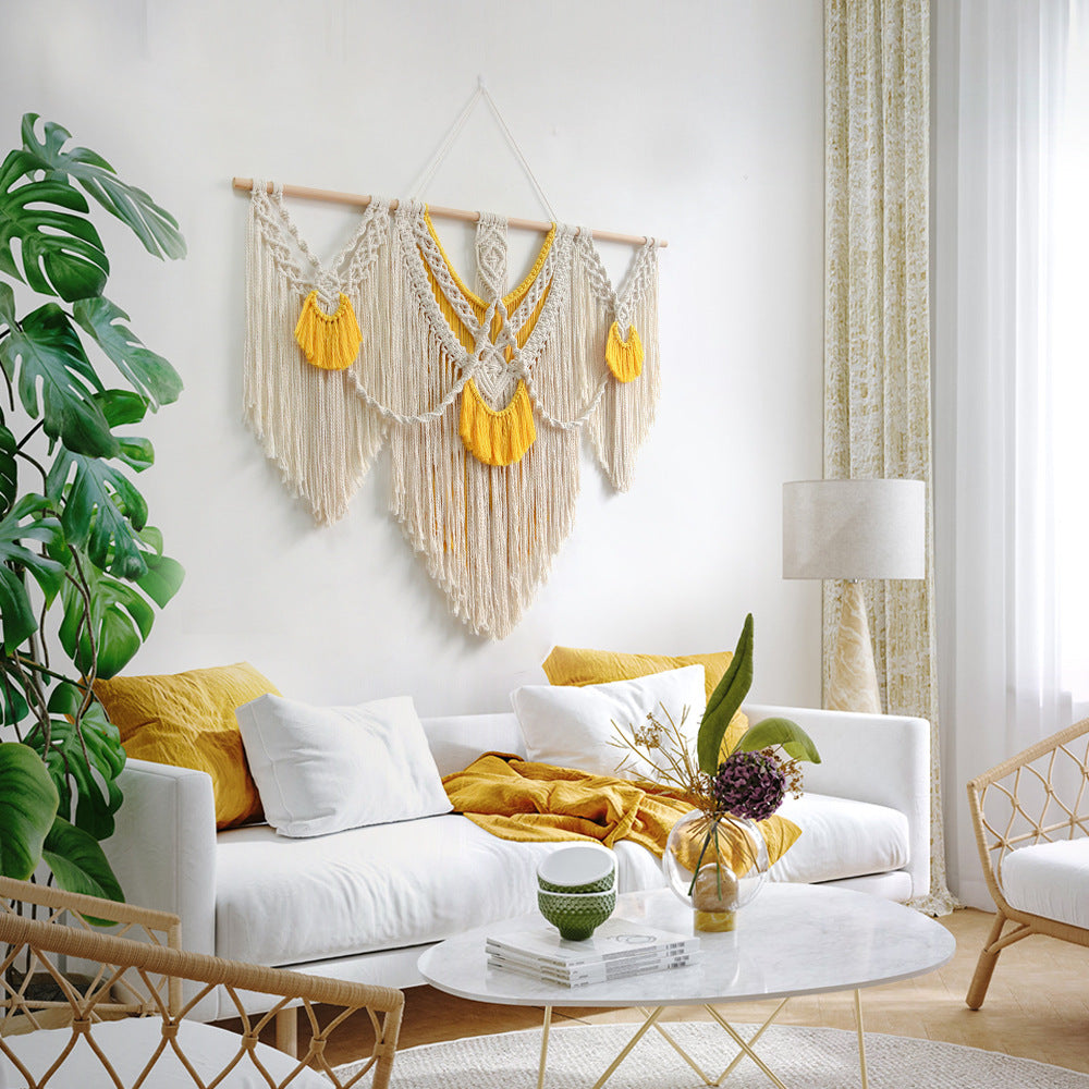 Skanto | Gul Stort Makrame Veggteppe Tapestry