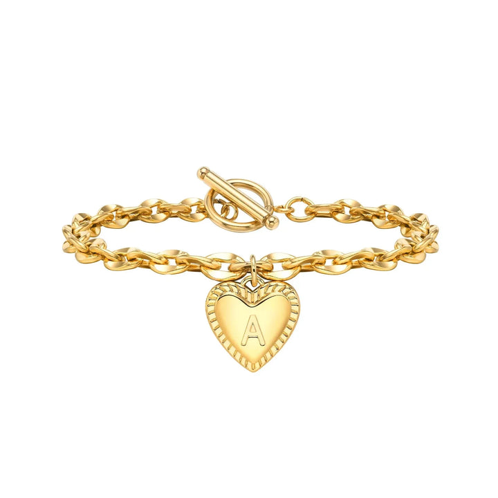 Skanto | 14k Delikat Hjerte Graverte Bokstav Initial Armbånd