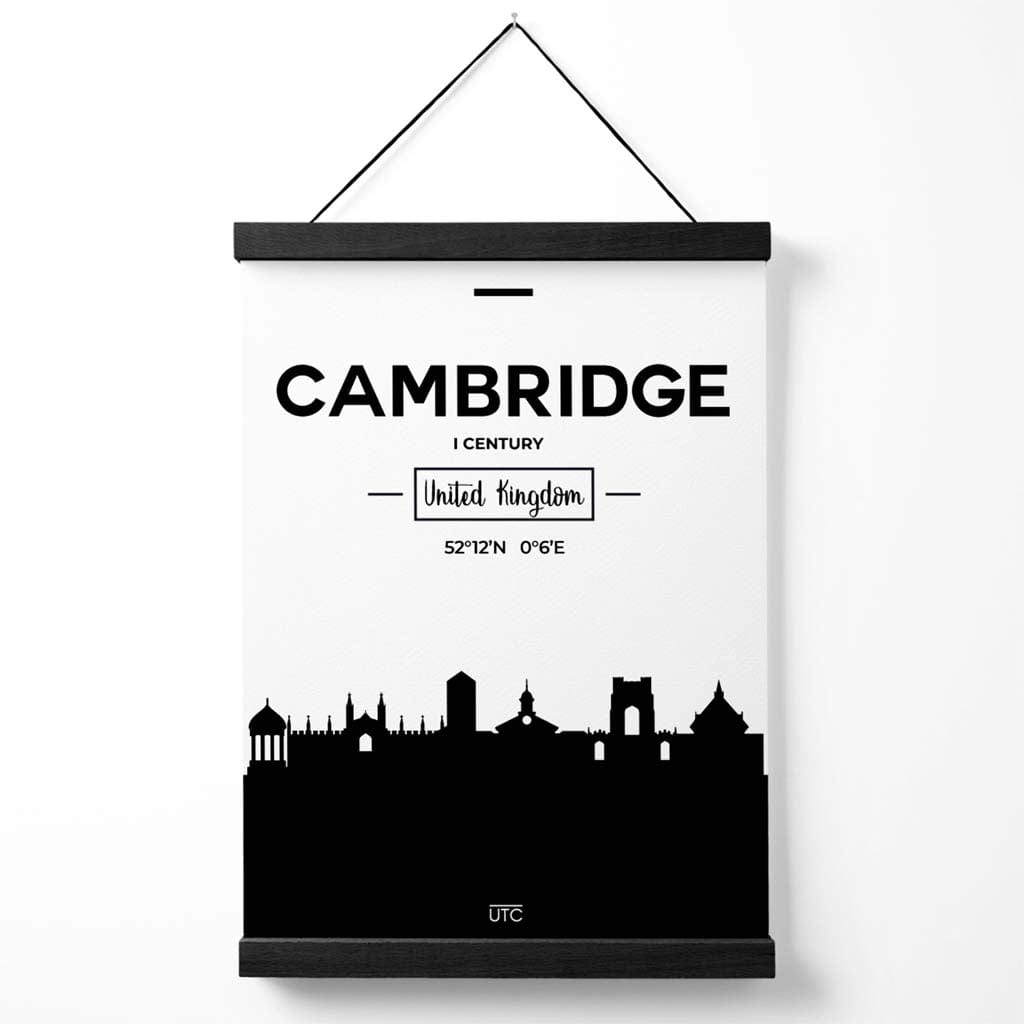 Cambridge bybildeplakat i svart-hvitt med oppheng