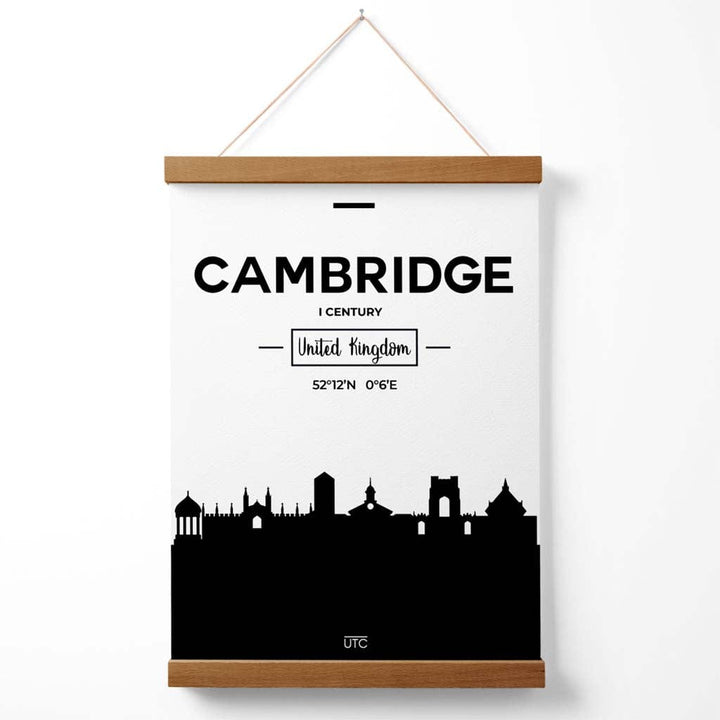 Cambridge bybildeplakat i svart-hvitt med oppheng