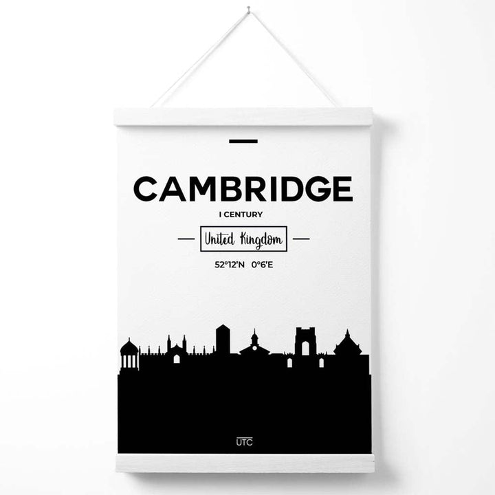 Cambridge bybildeplakat i svart-hvitt med oppheng