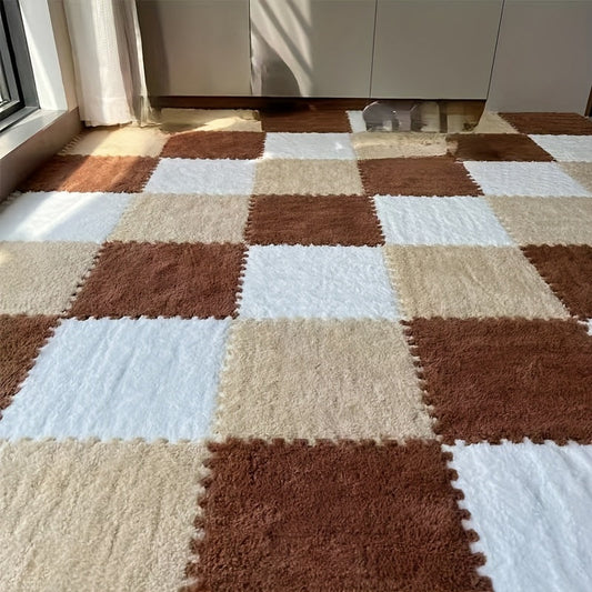Norvo | 24 stk Tykk Plysj Patchwork Teppe - Vaskbart, Klippet Gulvmatte for Soverom, Stue, Dyrematte, Utleiehus