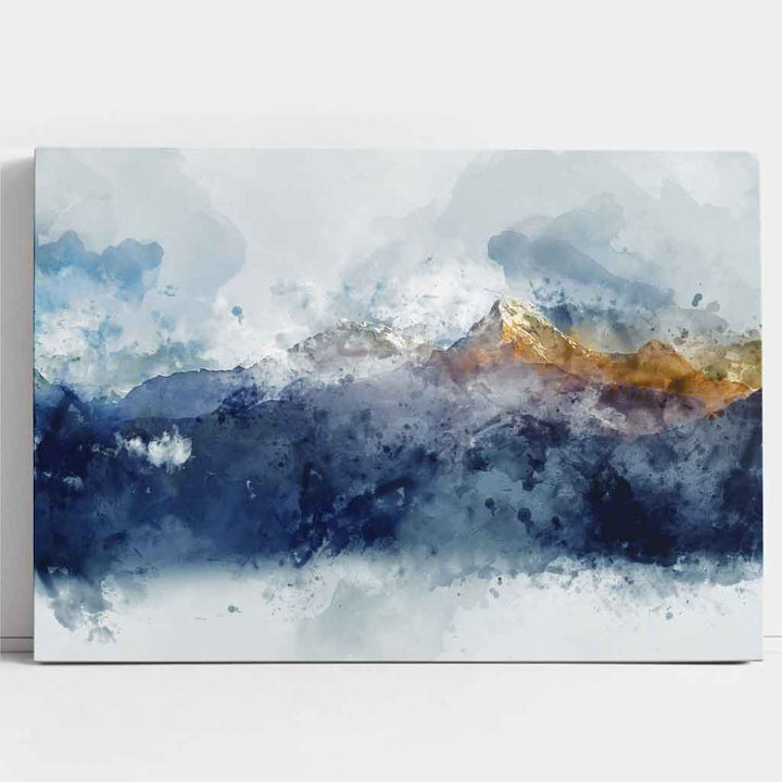Abstrakt veggkunst med blå og gule fjell (lerretsbilde)