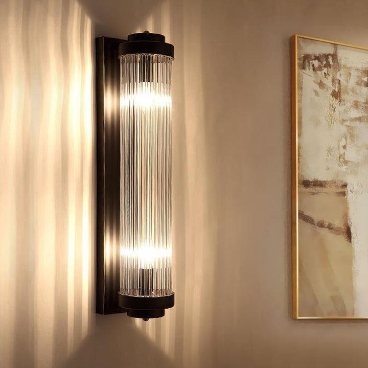 Pipe Veggmontert Lampe Moderne Stil Klar Krystall og Metall 2 Lys Sconse Fixture i Svart for Nattbord | Skanto