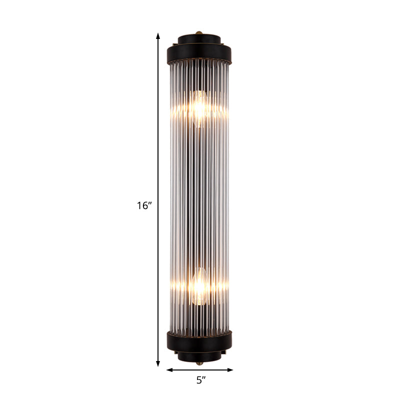 Pipe Veggmontert Lampe Moderne Stil Klar Krystall og Metall 2 Lys Sconse Fixture i Svart for Nattbord | Skanto