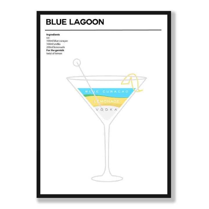 Blå Lagune - Minimalistisk Cocktailplakat