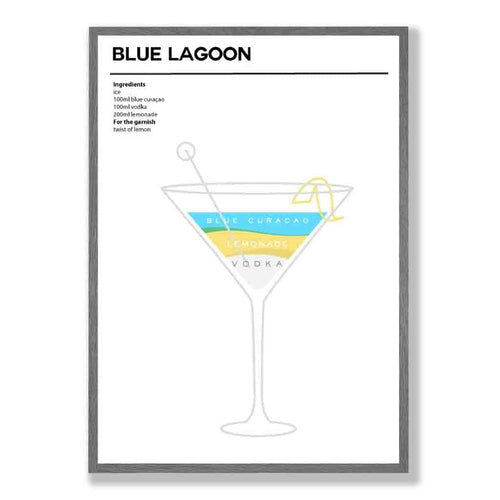 Blå Lagune - Minimalistisk Cocktailplakat