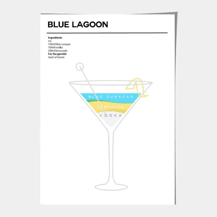Blå Lagune - Minimalistisk Cocktailplakat