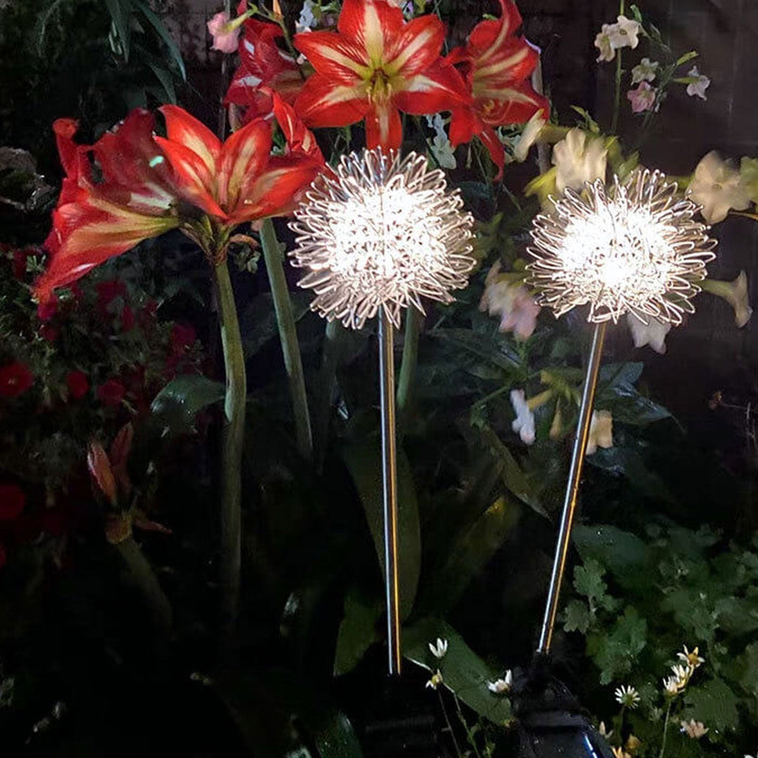 Solcelledrevet LED-kulelampe av løvetann laget av aluminiumstråd, vanntett, for utendørs bruk, for planting i hagen, bakkelys