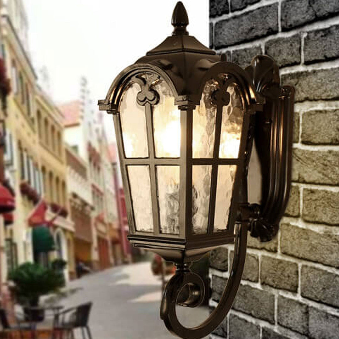 Europeisk Retro Glass Aluminium Lantern Ute Vanntett 1-Lys Vegglampe | Skanto