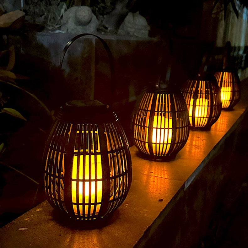 Moderne Art Deco Solrund Lantern Rattan LED Utendørs Landskapslys For Hage | Skanto