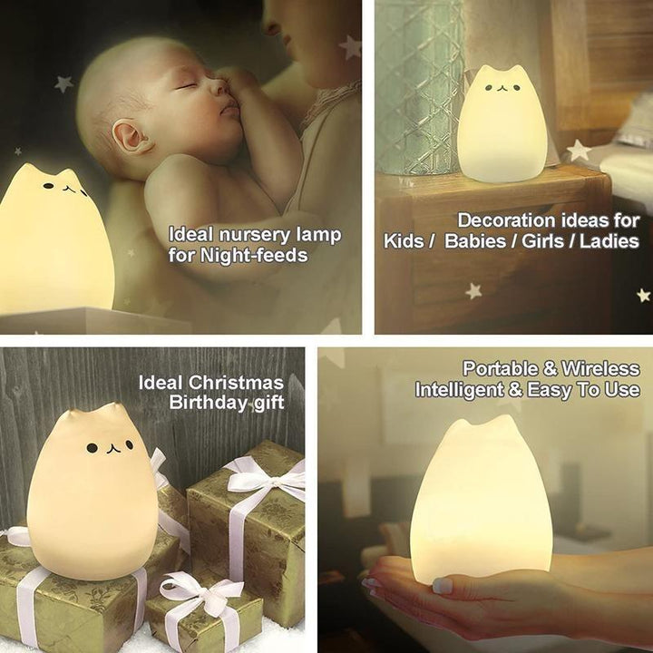 Skanto | Søt Silikon Katt Lampe Berøringskontroll Barn Nattlys