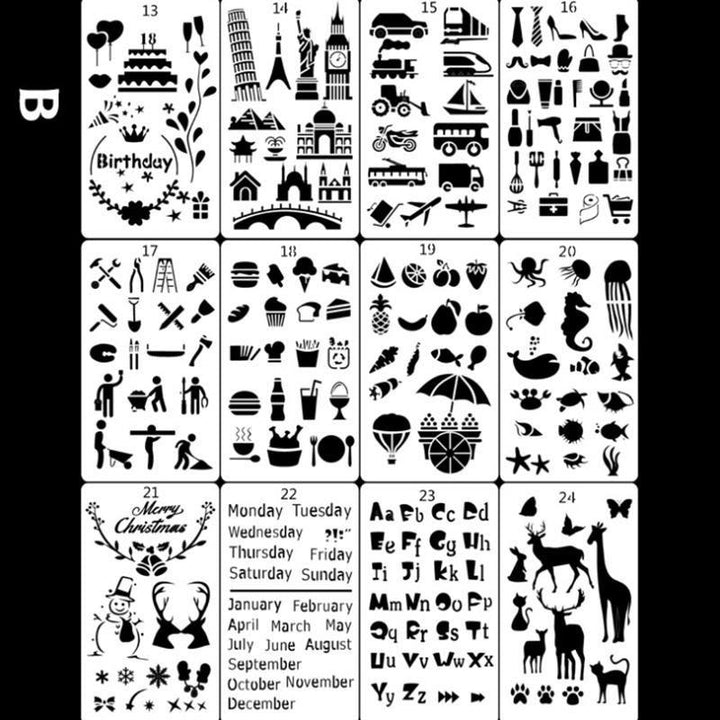 Skanto | Hurtigtegning Maler for Stencil Art (12 Ark/Sett)