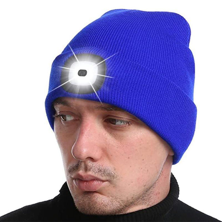Skanto | Unisex Vinter Varme Strikket Hatt Hode Lommelykt Kappe