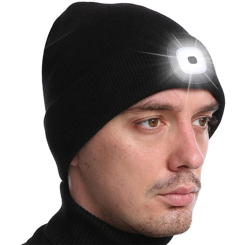 Skanto | Unisex Vinter Varme Strikket Hatt Hode Lommelykt Kappe