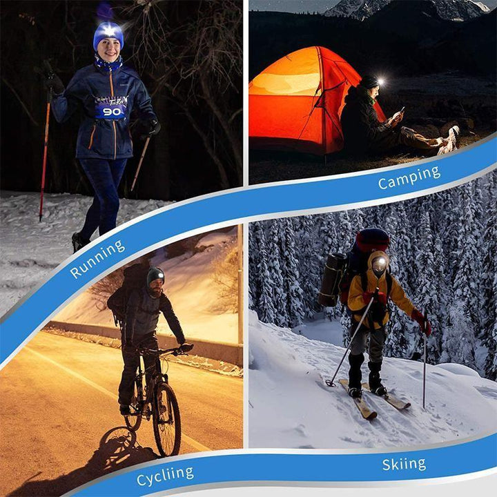 Skanto | Unisex Vinter Varme Strikket Hatt Hode Lommelykt Kappe
