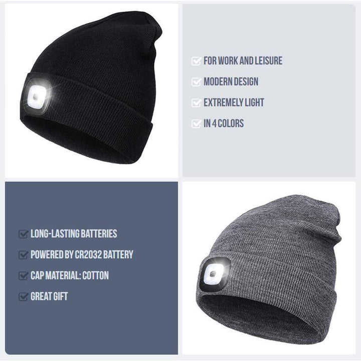 Skanto | Unisex Vinter Varme Strikket Hatt Hode Lommelykt Kappe