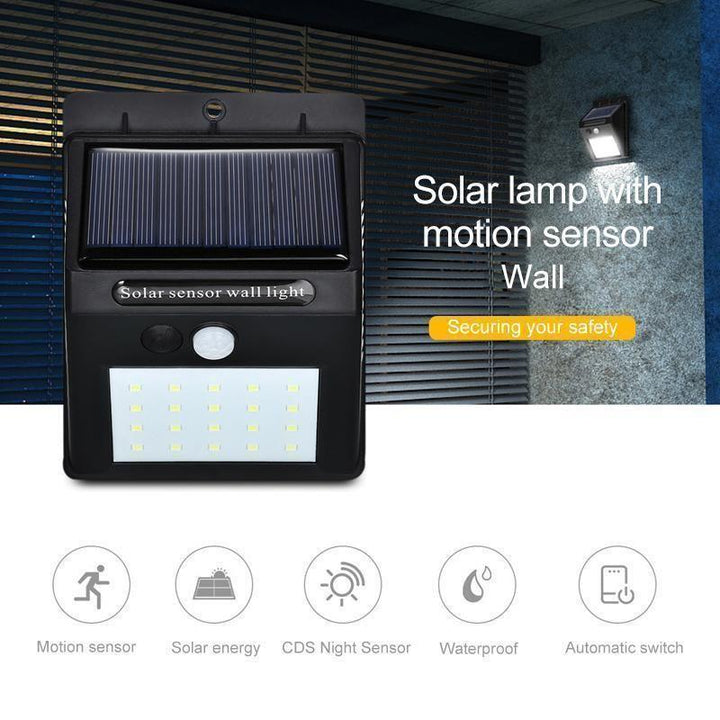 Skanto | 20 LED solcellelamper utendørs, superlys vegglampe med bevegelsessensor