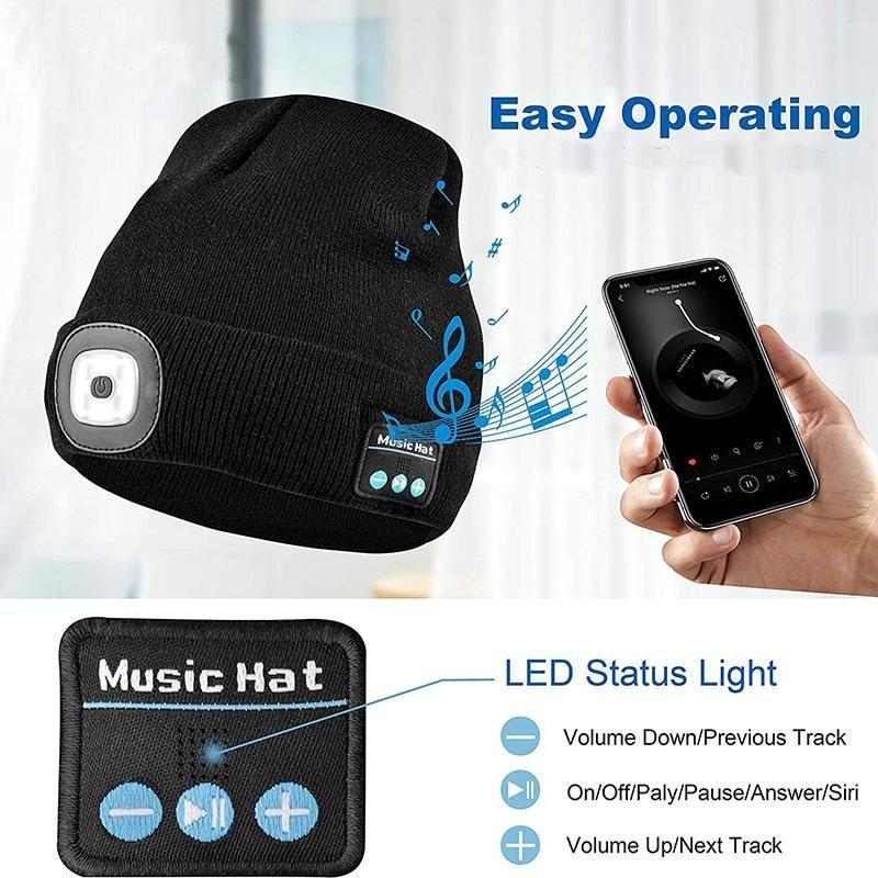 Skanto | Oppgradert Unisex Musikalsk Bluetooth LED Lue
