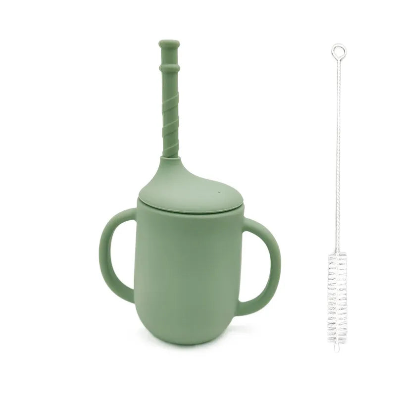 Norvo | Silikon Drikke Læring Kopp for Babyer – Lekkasjesikker Kopp med Håndtak og Sugrør